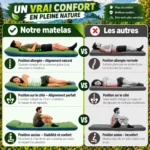 Matelas gonflable camping 1 personne avec oreiller intégré et soutien du corps