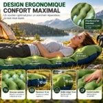 Matelas gonflable camping avec oreiller intégré de 15 cm et épaisseur de 10 cm