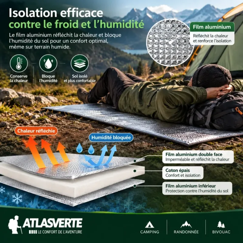 Surface en aluminium du tapis de sol camping