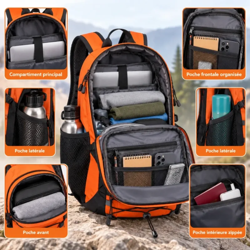 Rangements du petit sac à dos randonnée 20L