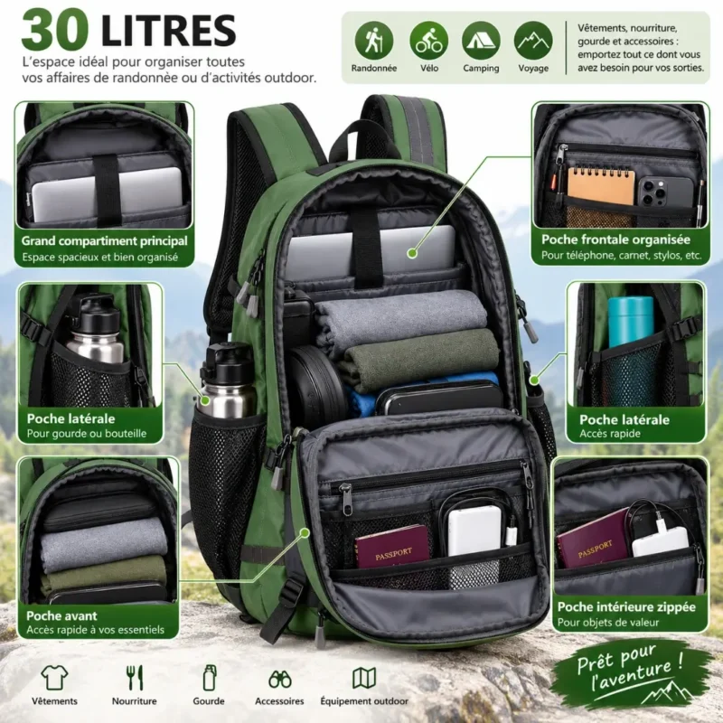 Rangements du sac à dos randonnée 30L