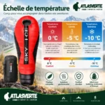 Échelle de température annoncée du sac de couchage chaud
