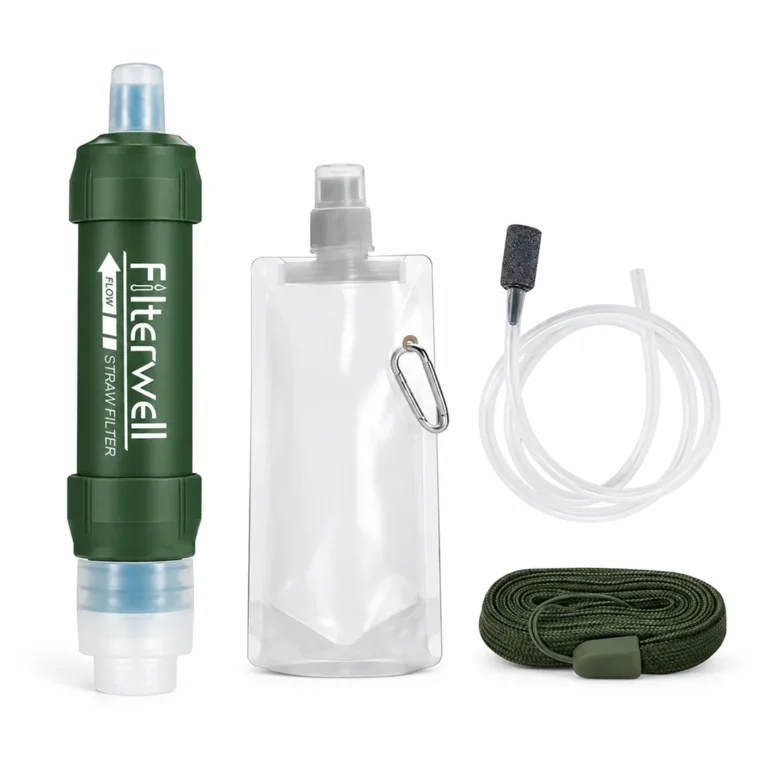 Filtre à eau randonnée portable vert avec accessoires