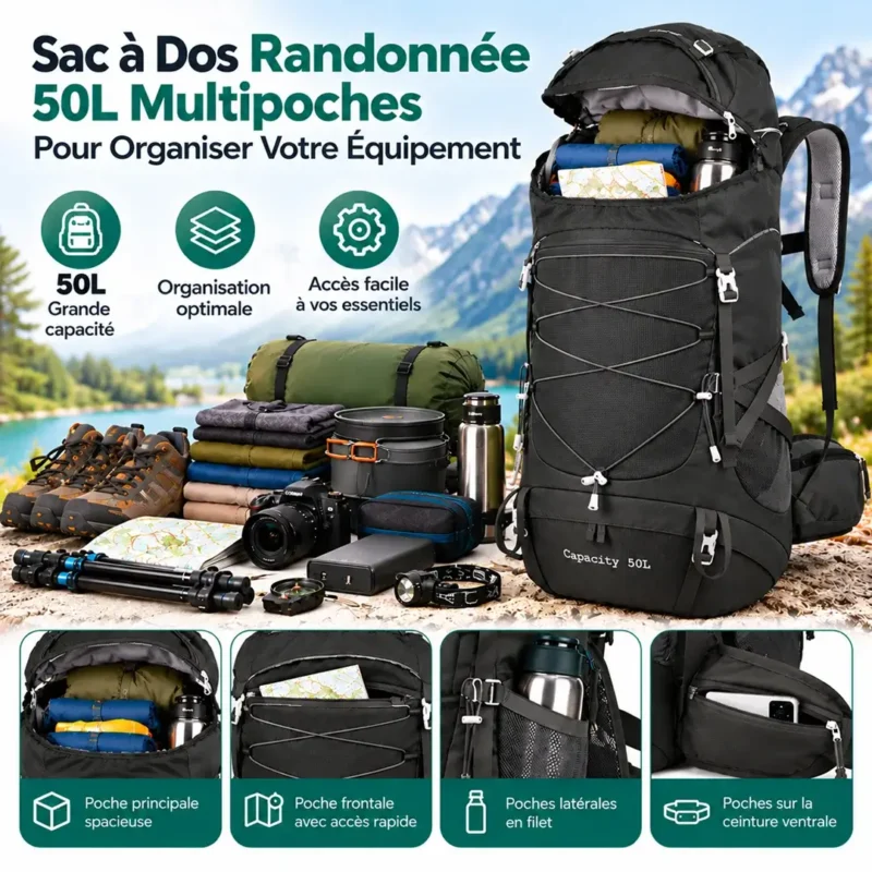 Sac à dos randonnée 50L multipoches AtlasVerte