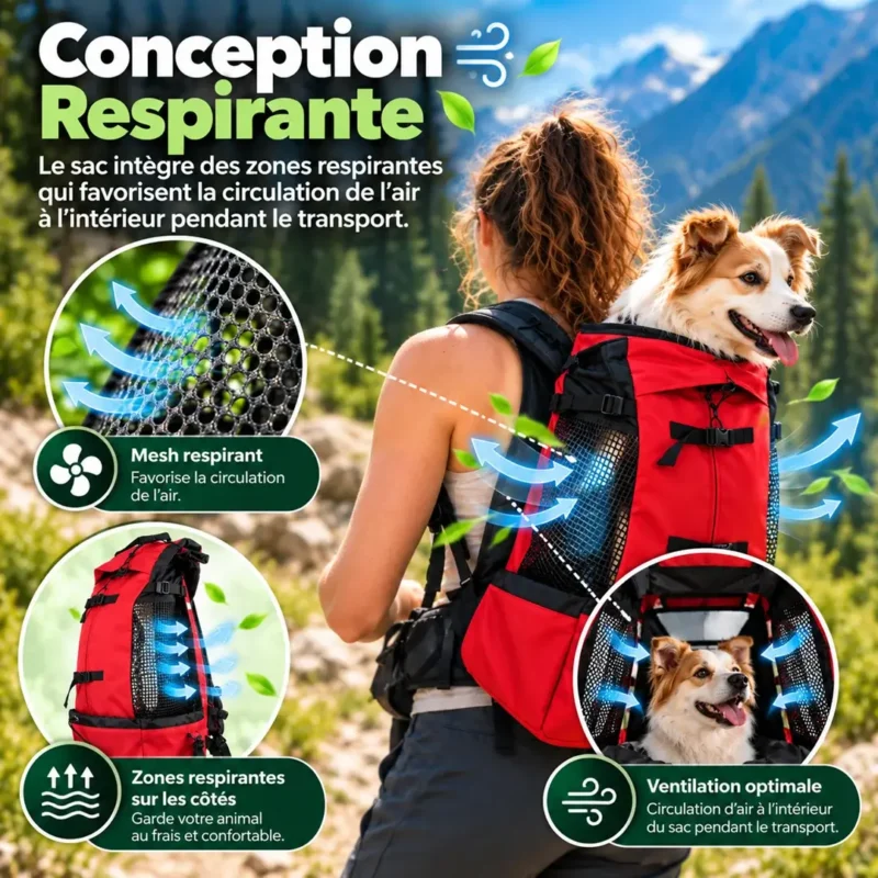 Sac porte chien randonnée avec panneaux en mesh respirant